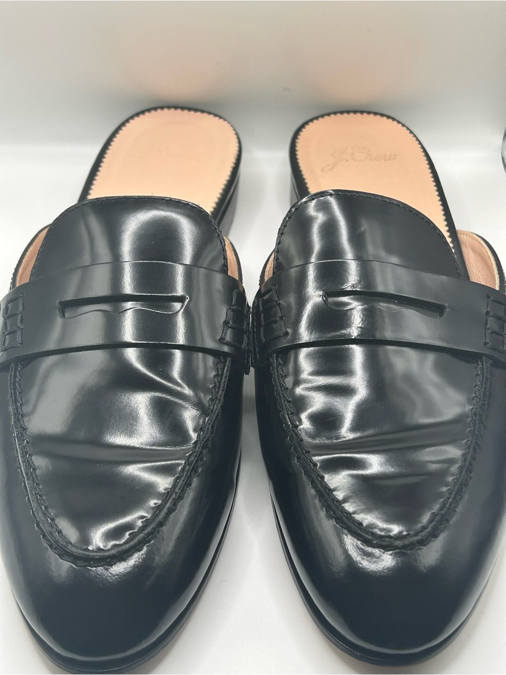 J. Crew Black Leather Penny Slide Loafers